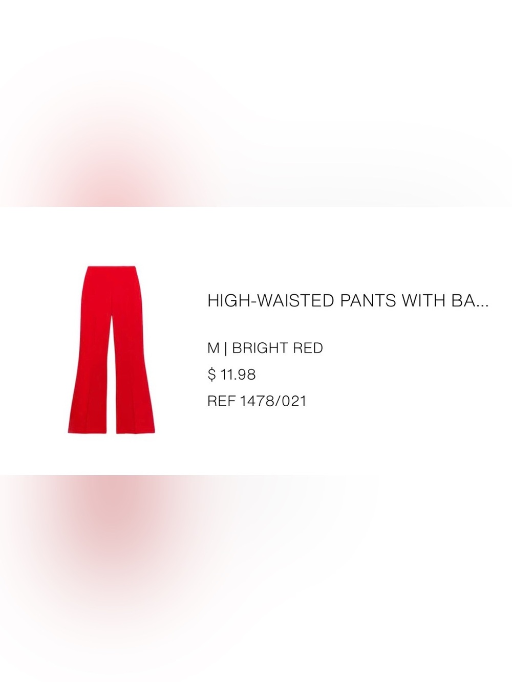 Zara Bright Red High-Waisted Straight Leg Pants